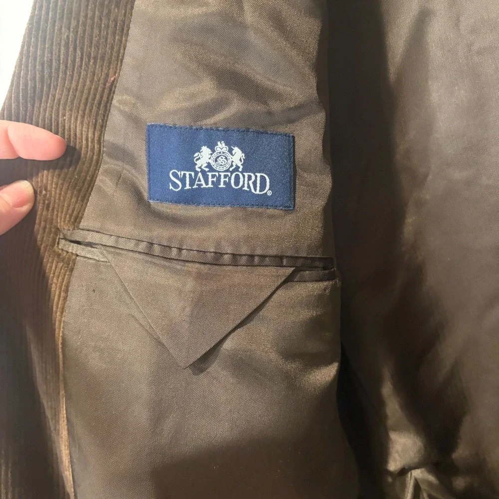 Stafford Corduroy Blazer‎ Mens 42R Brown Elbow Patches 2-Button Academia Grandpa